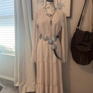 Western Cream Long Sleeve Dress